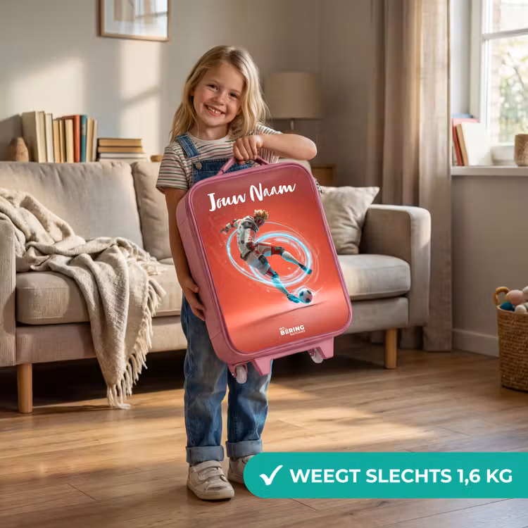 Kinderkoffer met naam - Roze - Voetballer - Bal - Lichtcirkel - Rood — 2