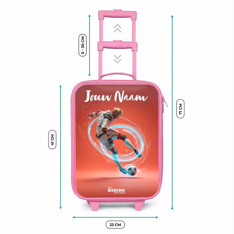 Kinderkoffer met naam - Roze - Voetballer - Bal - Lichtcirkel - Rood — 5