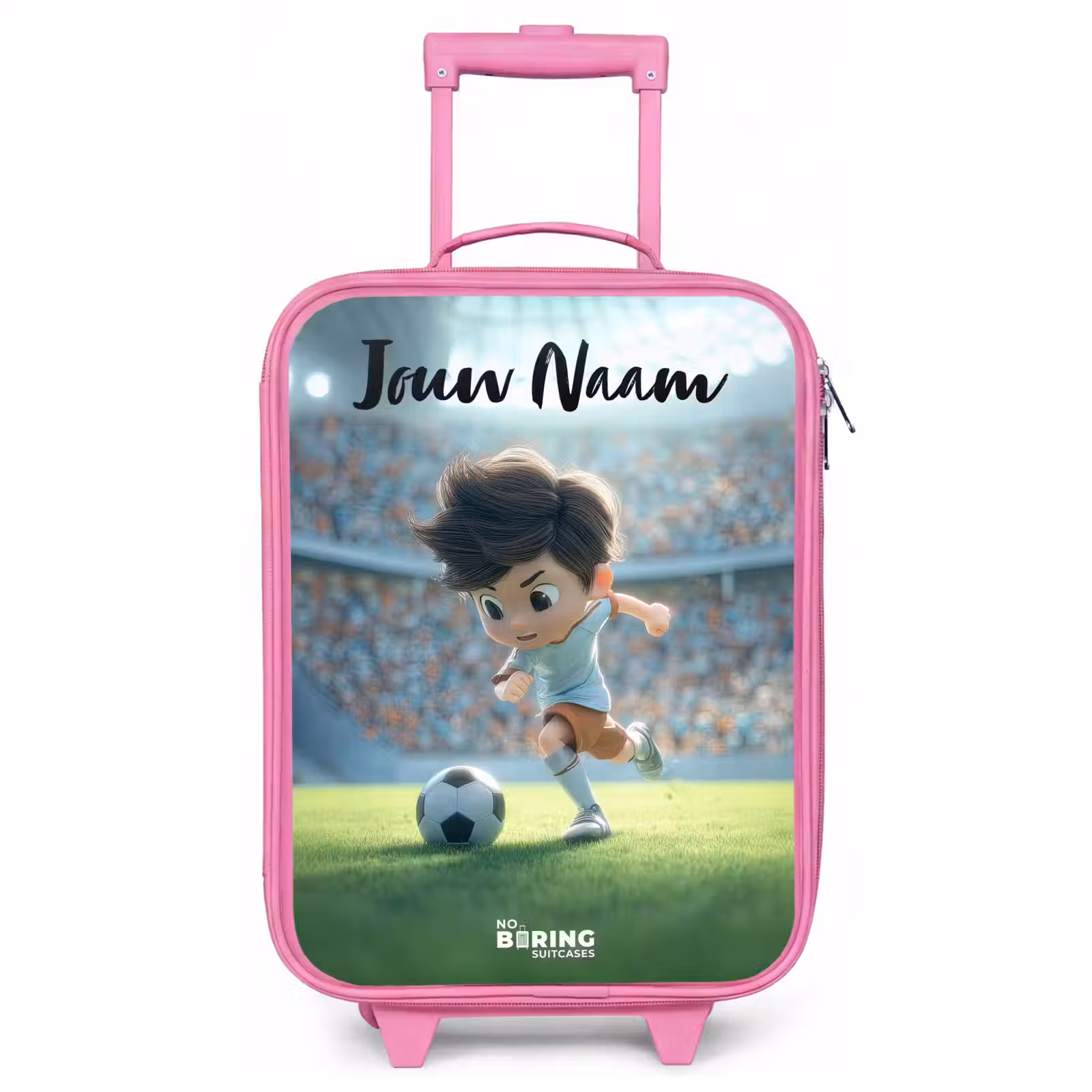 Kinderkoffer met naam - Roze - Jongen - Stadion - Voetbal - Zonlicht — 1