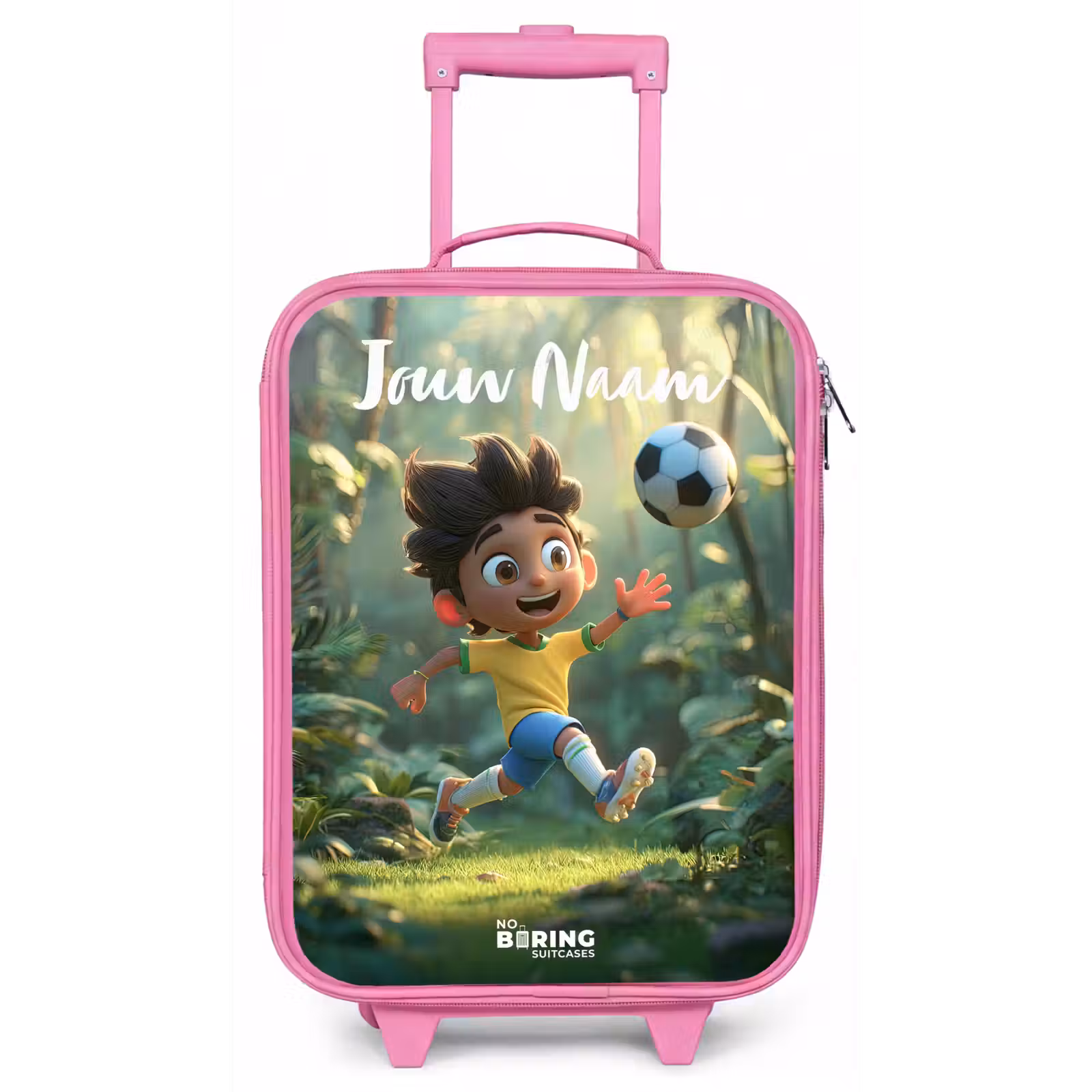 Kinderkoffer met naam - Roze - Jongen - Voetbal - Bos - Bomen — 1