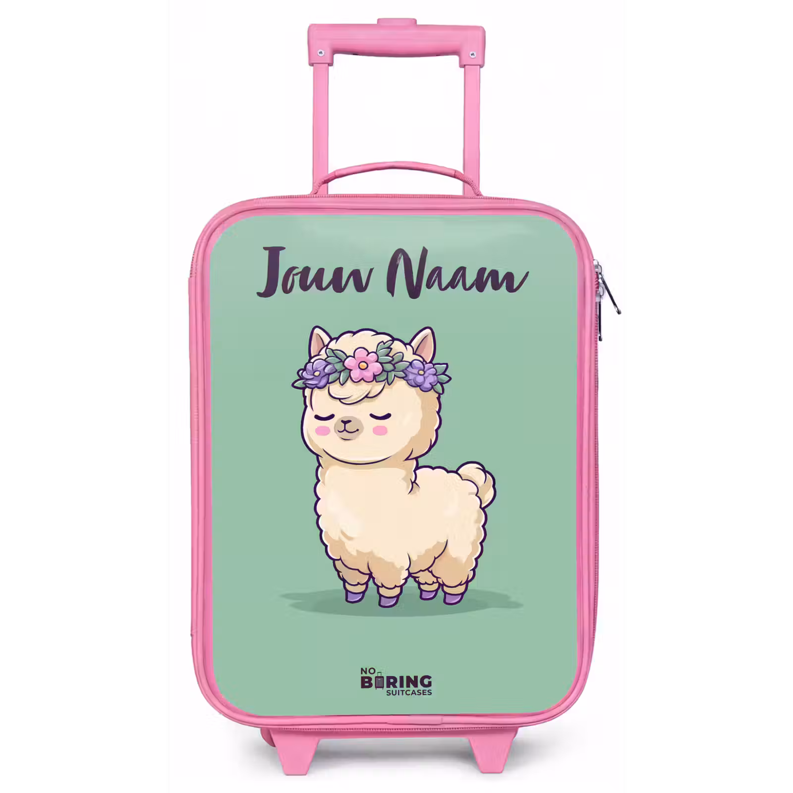 Kinderkoffer met naam - Roze - Kawai - Alpaca - Groen — 1