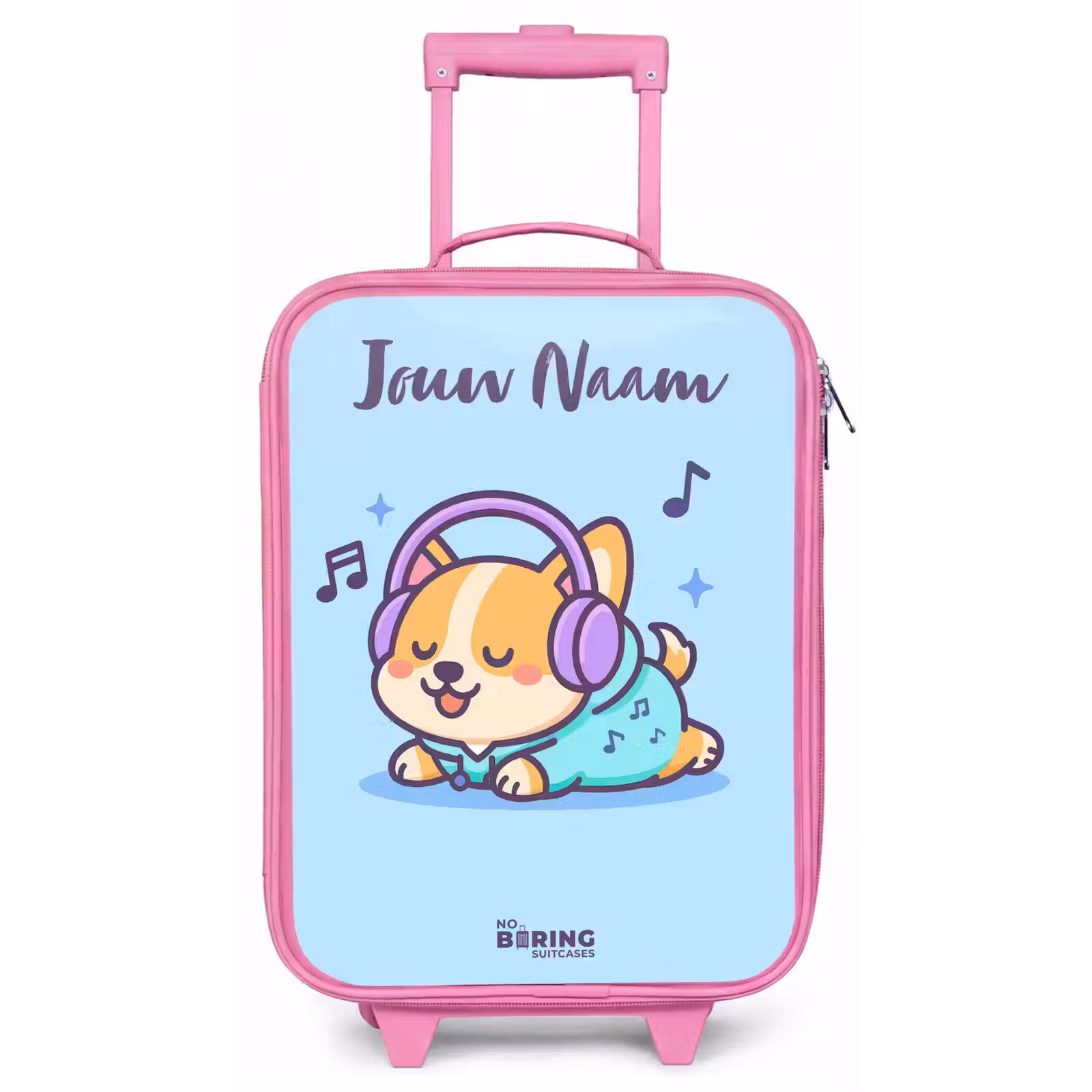 Kinderkoffer met naam - Roze - Kawai - Hond - Muziek — 1