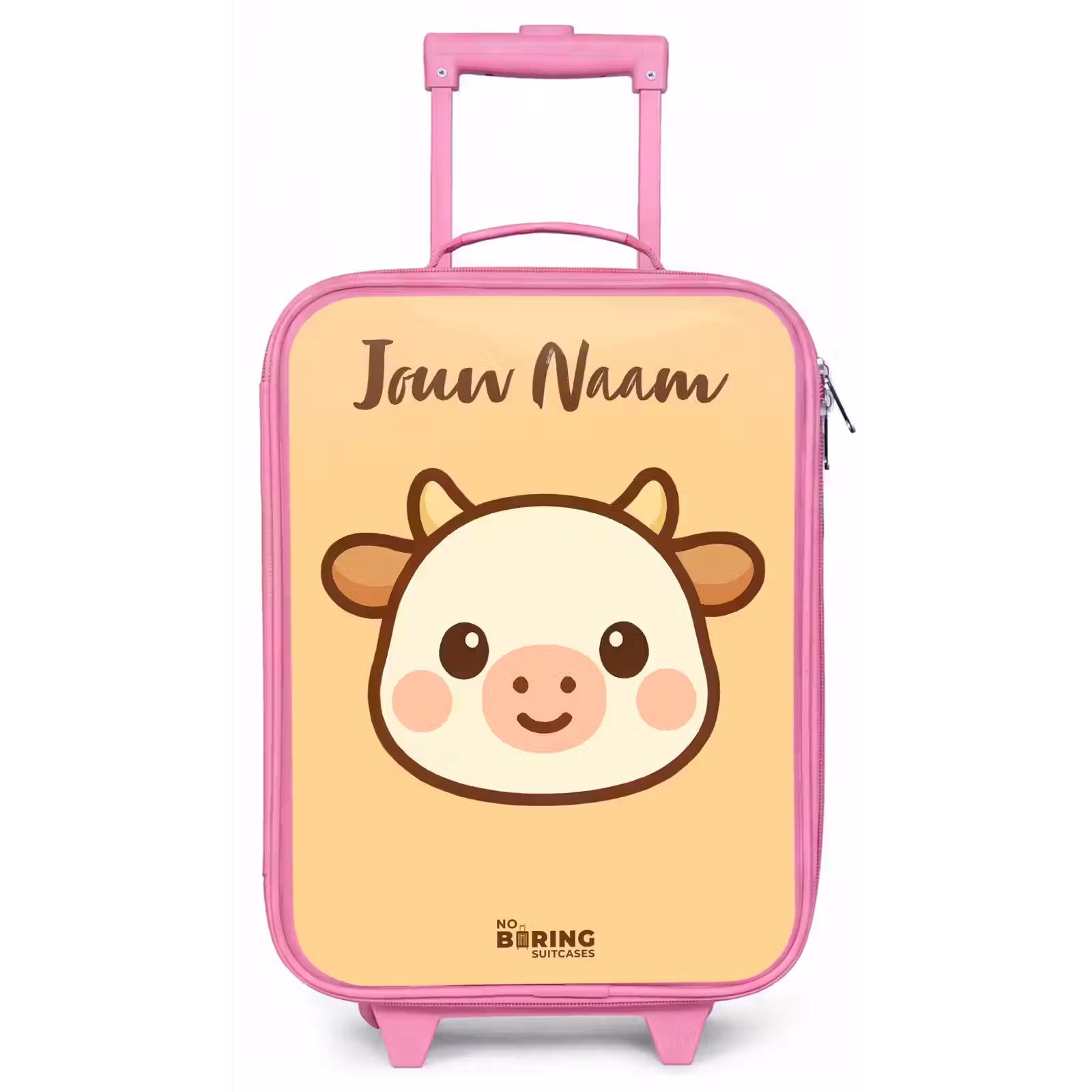 Kinderkoffer met naam - Roze - Kawai - Koe - Bruin — 1