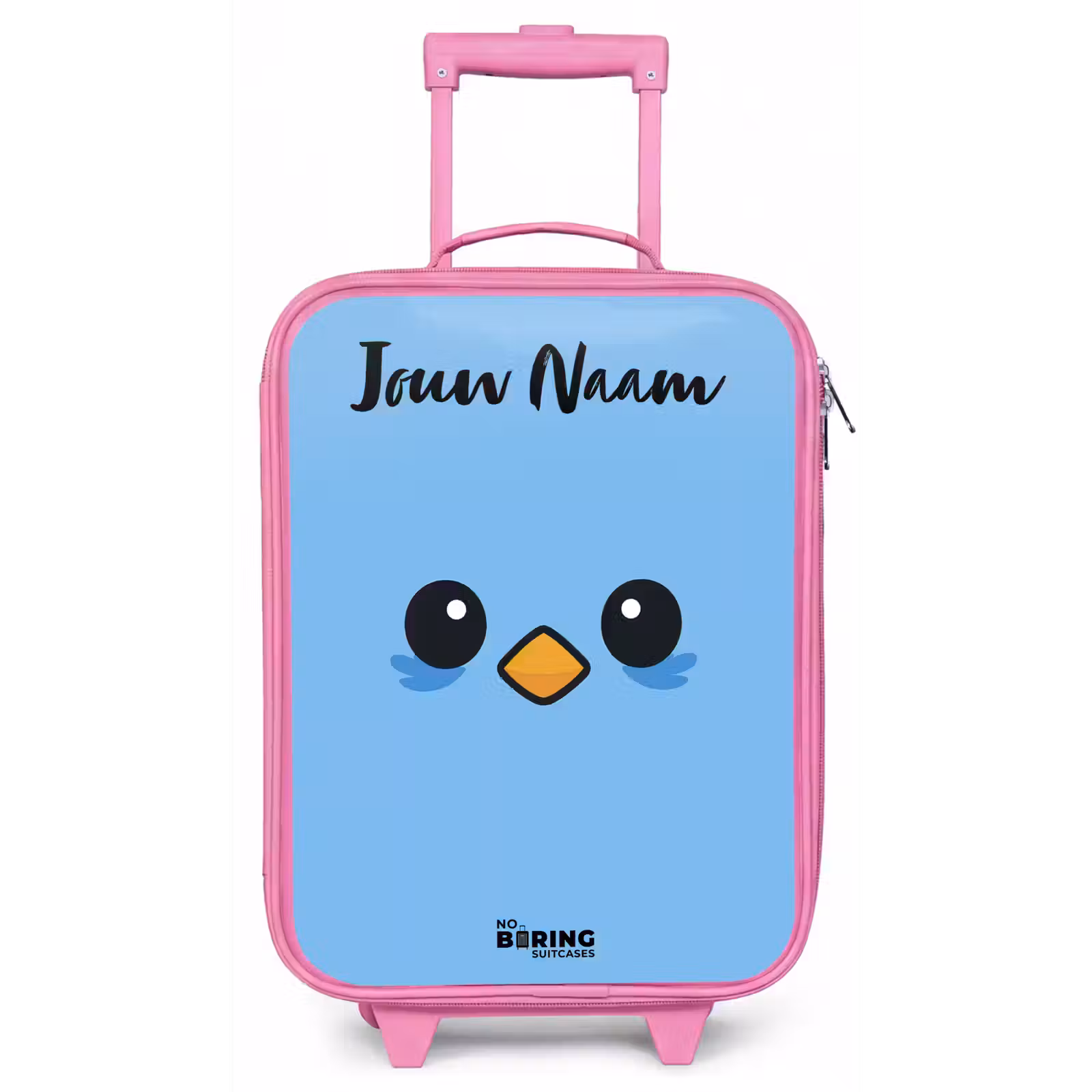 Kinderkoffer met naam - Roze - Kawai - Vogel - Blauw — 1