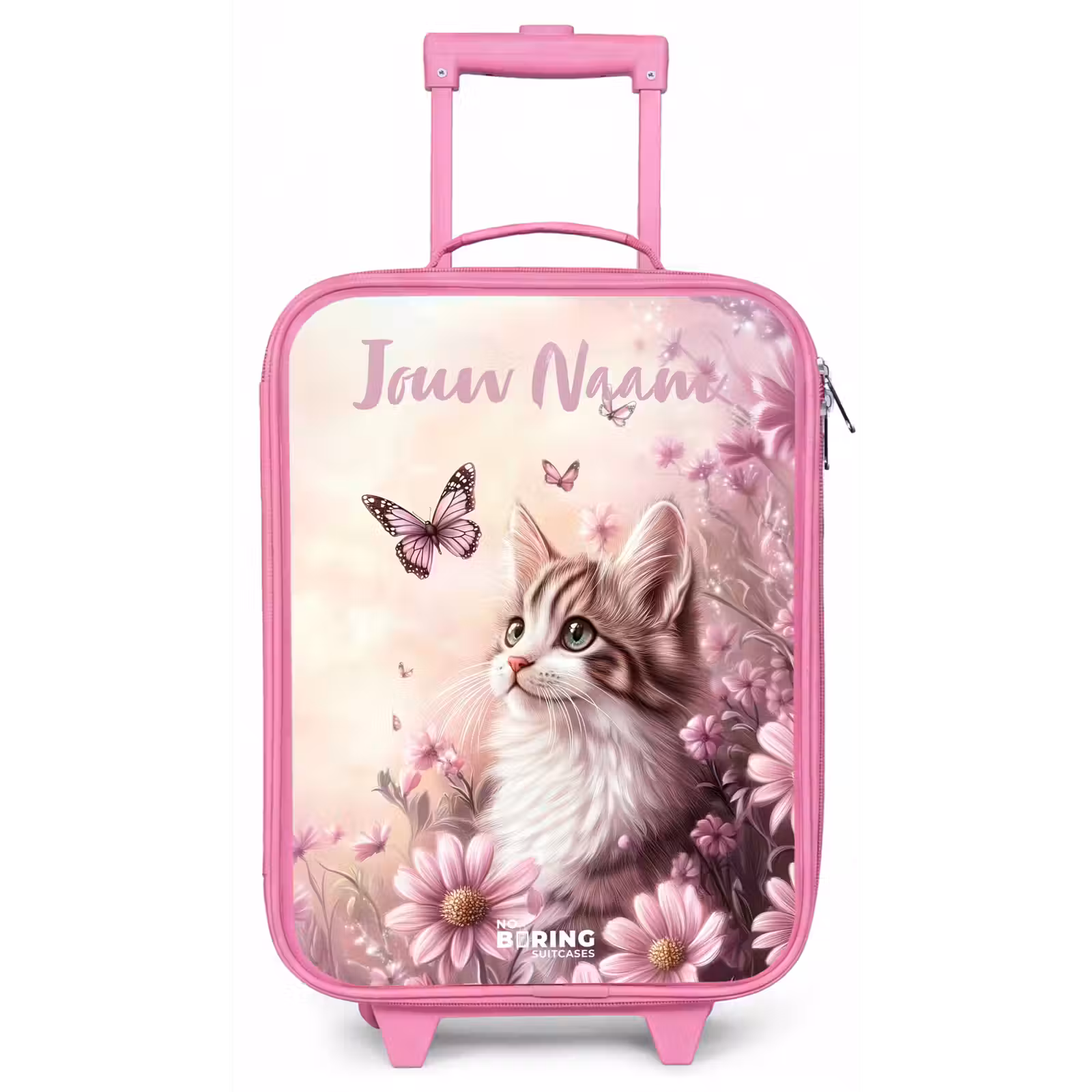 Kinderkoffer met naam - Roze - Kitten - Vlinders - Paars - Bloemen — 1