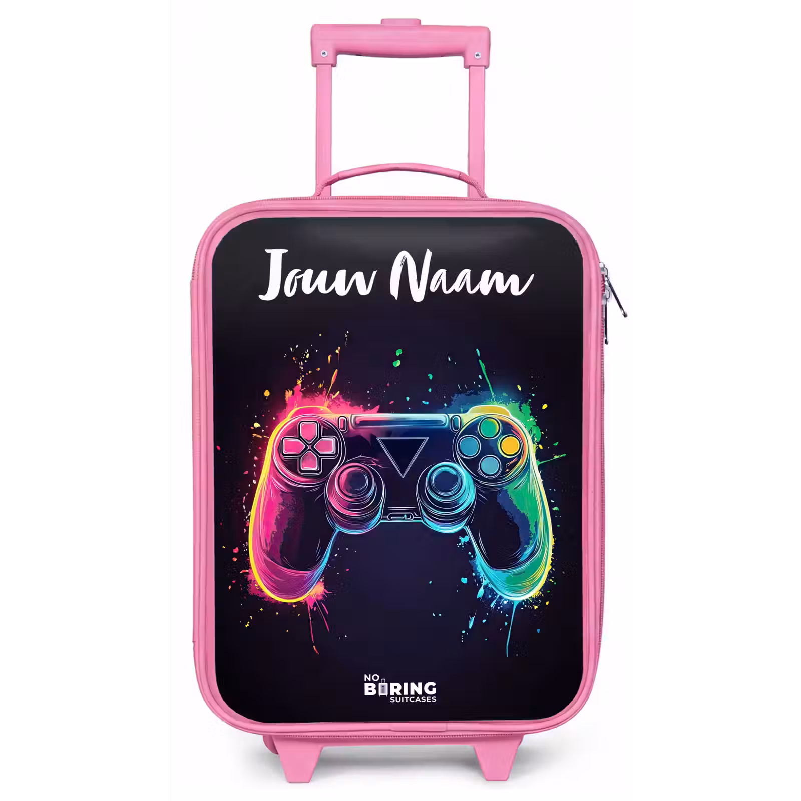 Kinderkoffer met naam - Roze - Neon - Controller - Verfspatten - Game — 1