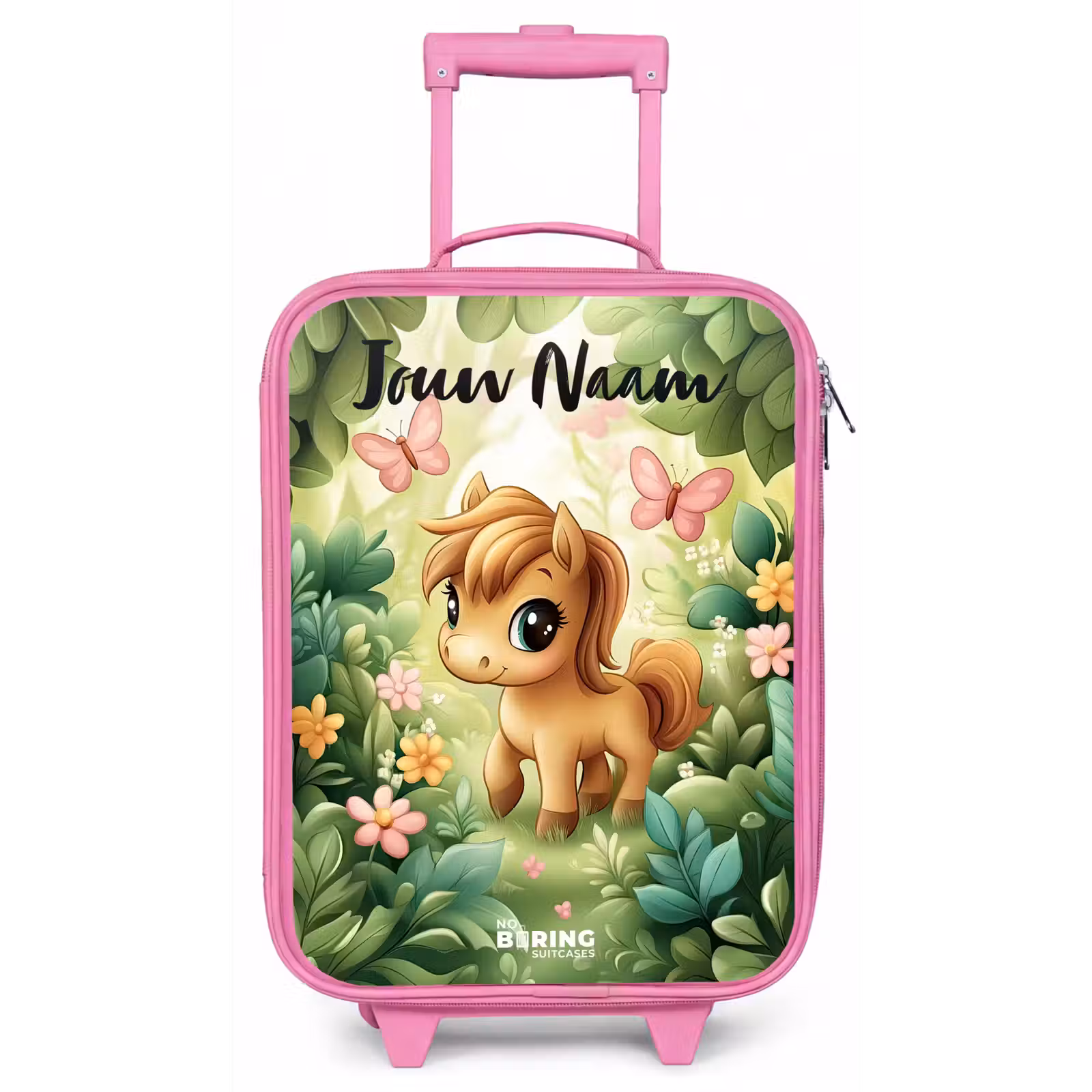 Kinderkoffer met naam - Roze - Paard - Bloemen - Vlinders — 1
