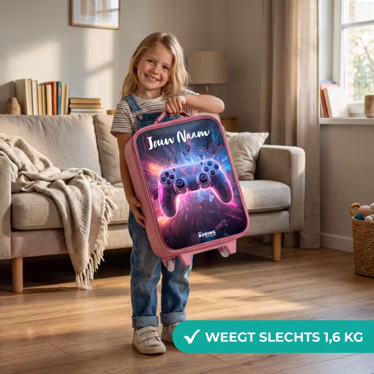 Kinderkoffer met naam - Roze - Controller - Neon - Game — 2