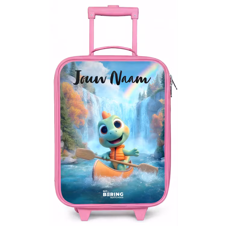 Kinderkoffer met naam - Roze - Dino - Natuur - Waterval — 1