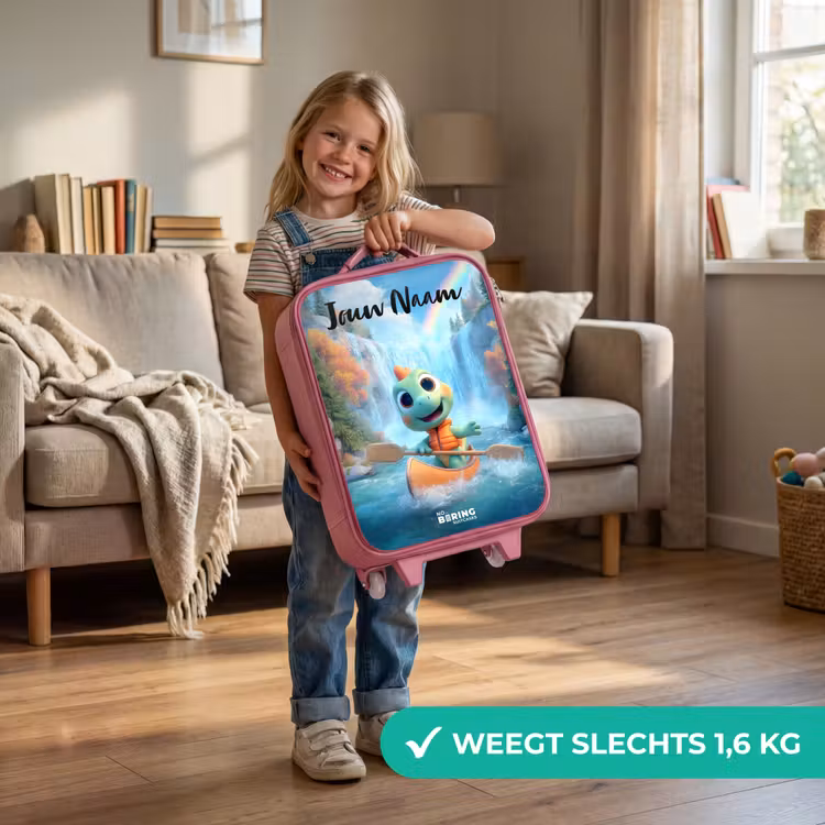 Kinderkoffer met naam - Roze - Dino - Natuur - Waterval — 2