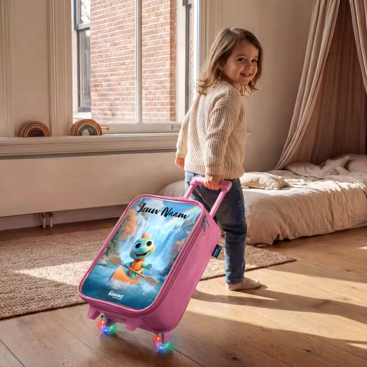Kinderkoffer met naam - Roze - Dino - Natuur - Waterval — 3