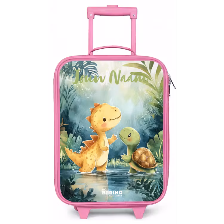 Kinderkoffer met naam - Roze - Dino - Schildpad - Jungle — 1