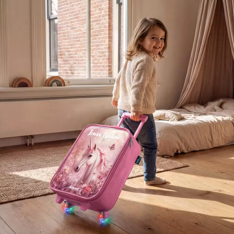 Kinderkoffer met naam - Roze - Eenhoorn - Roze - Vlinder - Bloemen — 3