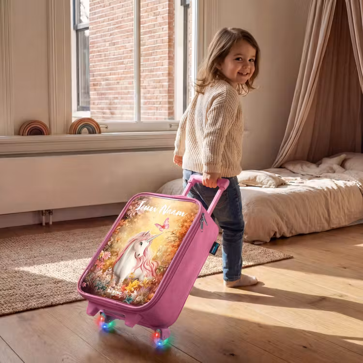 Kinderkoffer met naam - Roze - Eenhoorn - Vlinder - Roze - Manen — 3