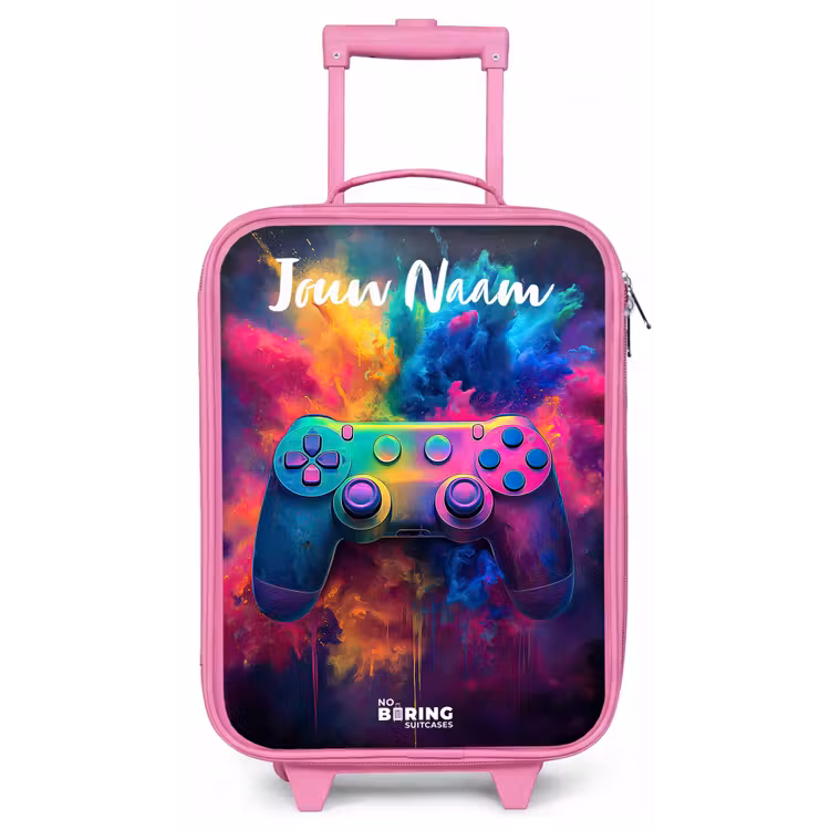 Kinderkoffer met naam - Roze - Game - Controller - Kleurrijk - Explosie — 1