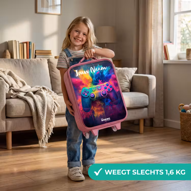 Kinderkoffer met naam - Roze - Game - Controller - Kleurrijk - Explosie — 2