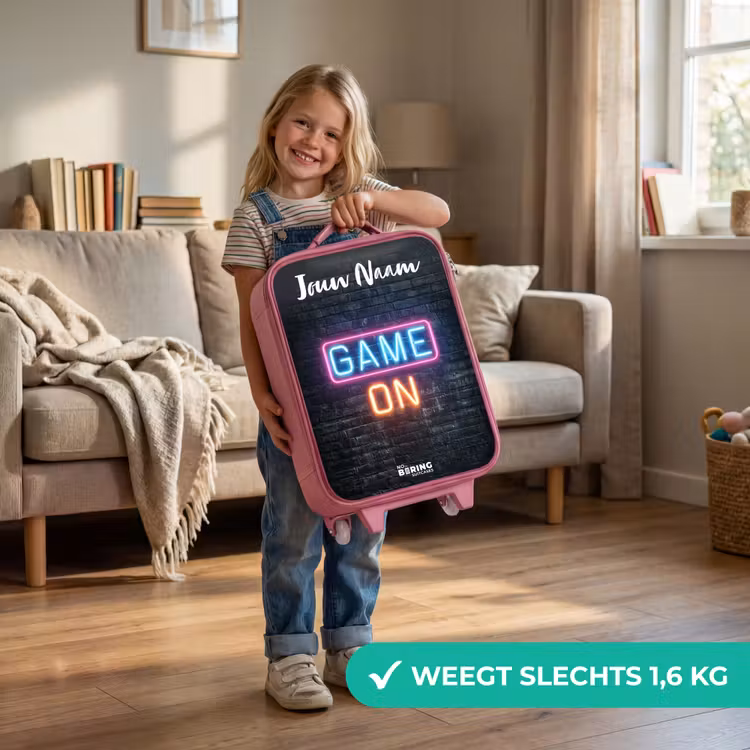 Kinderkoffer met naam - Roze - Game - Neon - Muur — 2