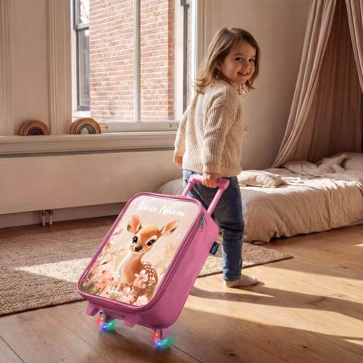 Kinderkoffer met naam - Roze - Hertje - Bloemen - Stippen - Roze — 3