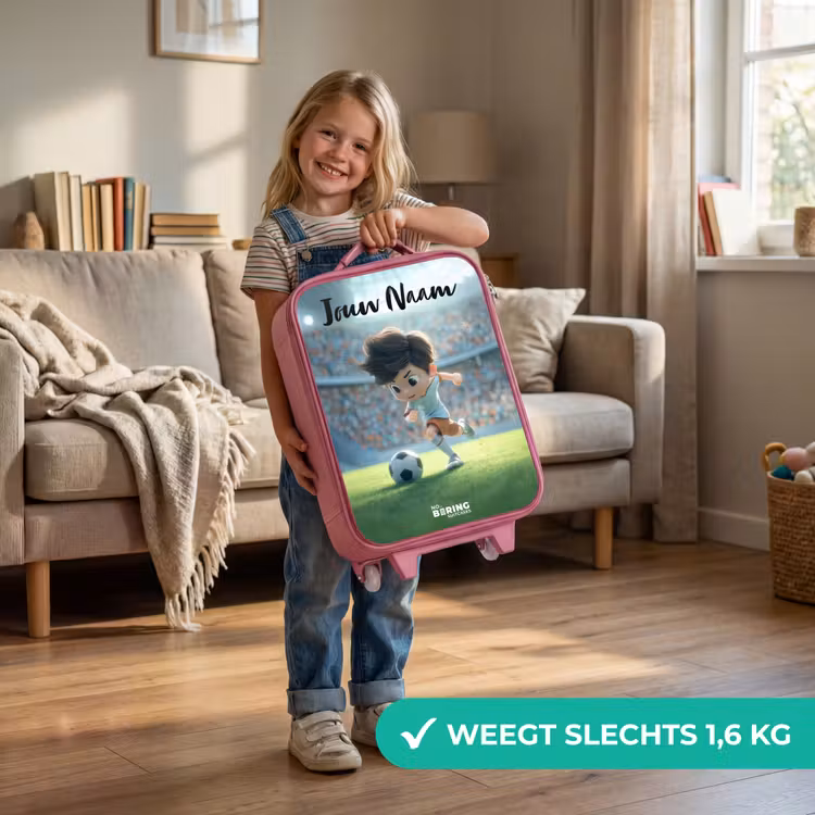 Kinderkoffer met naam - Roze - Jongen - Stadion - Voetbal - Zonlicht — 2
