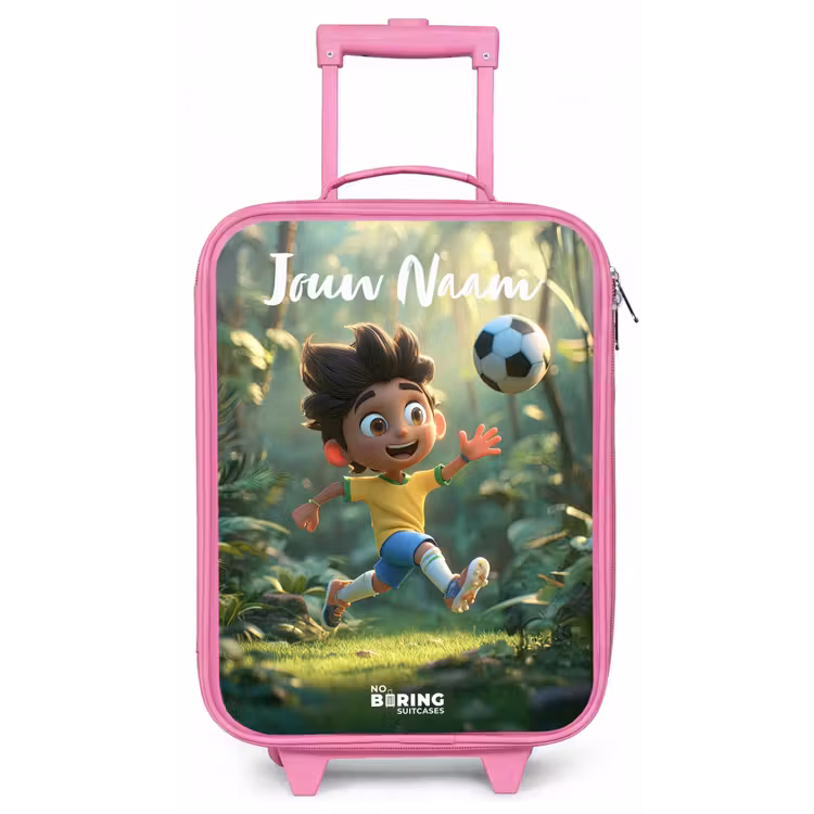 Kinderkoffer met naam - Roze - Jongen - Voetbal - Bos - Bomen — 1