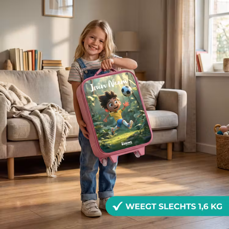 Kinderkoffer met naam - Roze - Jongen - Voetbal - Bos - Bomen — 2