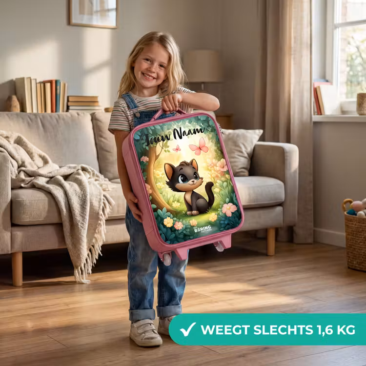 Kinderkoffer met naam - Roze - Kat - Vlinder - Bloemen — 2