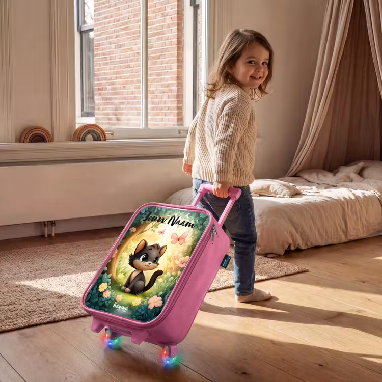 Kinderkoffer met naam - Roze - Kat - Vlinder - Bloemen — 3