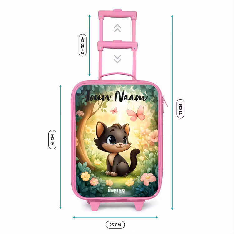Kinderkoffer met naam - Roze - Kat - Vlinder - Bloemen — 5
