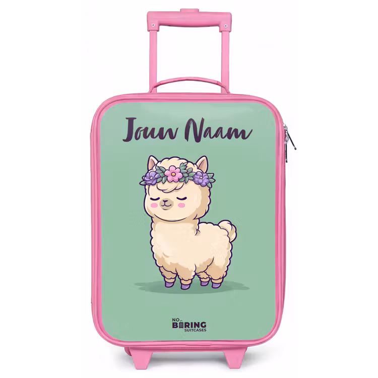 Kinderkoffer met naam - Roze - Kawai - Alpaca - Groen — 1
