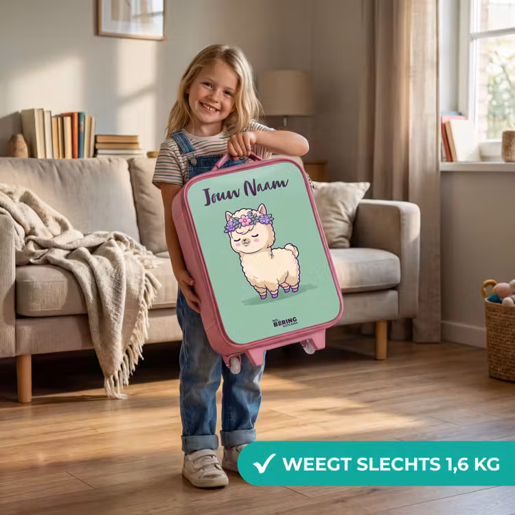 Kinderkoffer met naam - Roze - Kawai - Alpaca - Groen — 2