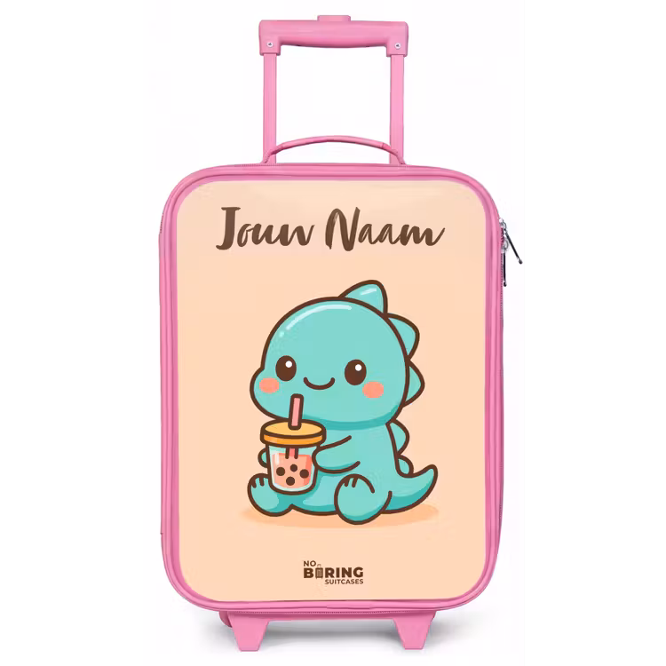 Kinderkoffer met naam - Roze - Kawai - Dino - Bubbletea — 1