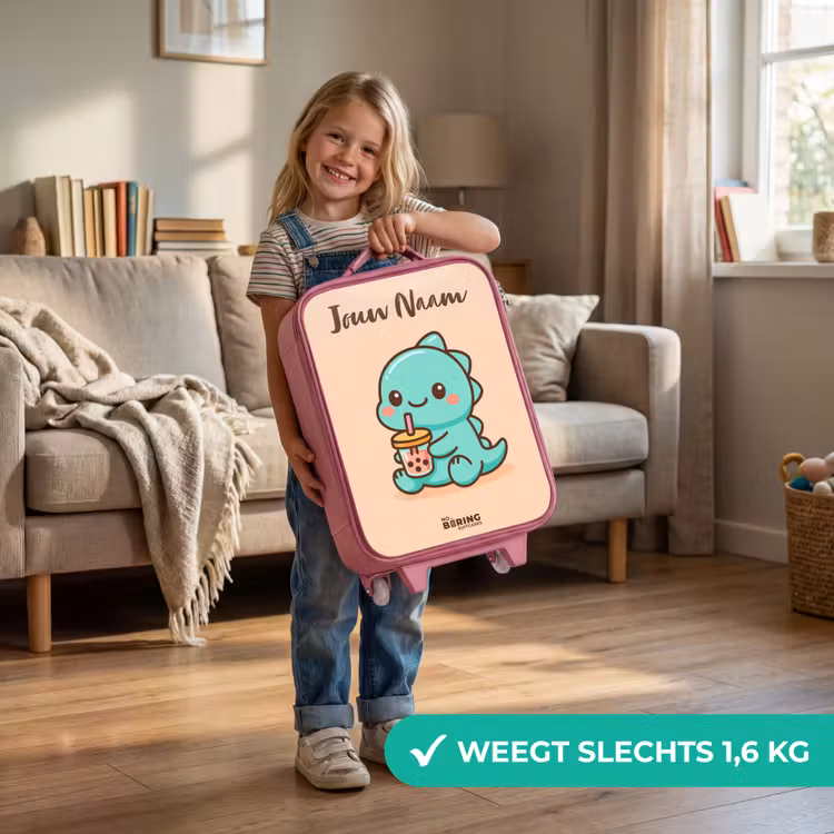 Kinderkoffer met naam - Roze - Kawai - Dino - Bubbletea — 2