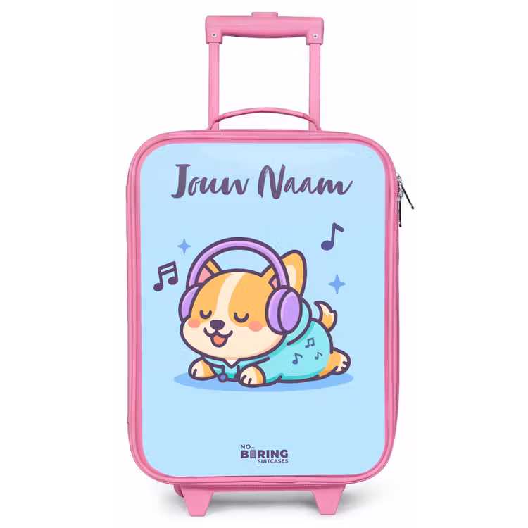 Kinderkoffer met naam - Roze - Kawai - Hond - Muziek — 1