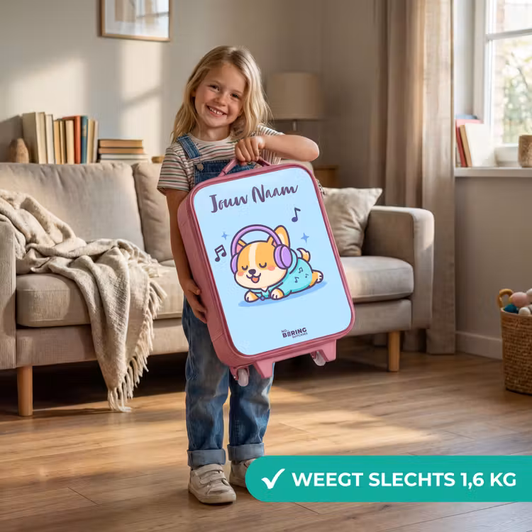 Kinderkoffer met naam - Roze - Kawai - Hond - Muziek — 2