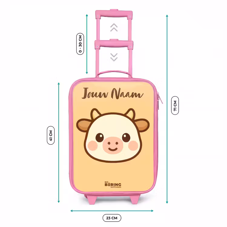 Kinderkoffer met naam - Roze - Kawai - Koe - Bruin — 5