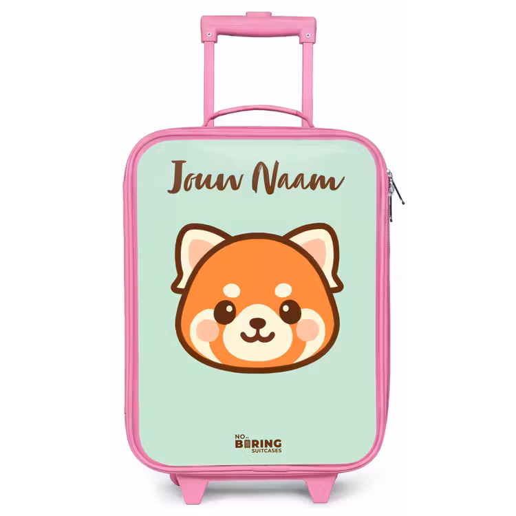 Kinderkoffer met naam - Roze - Kawai - Rode panda - Groen — 1