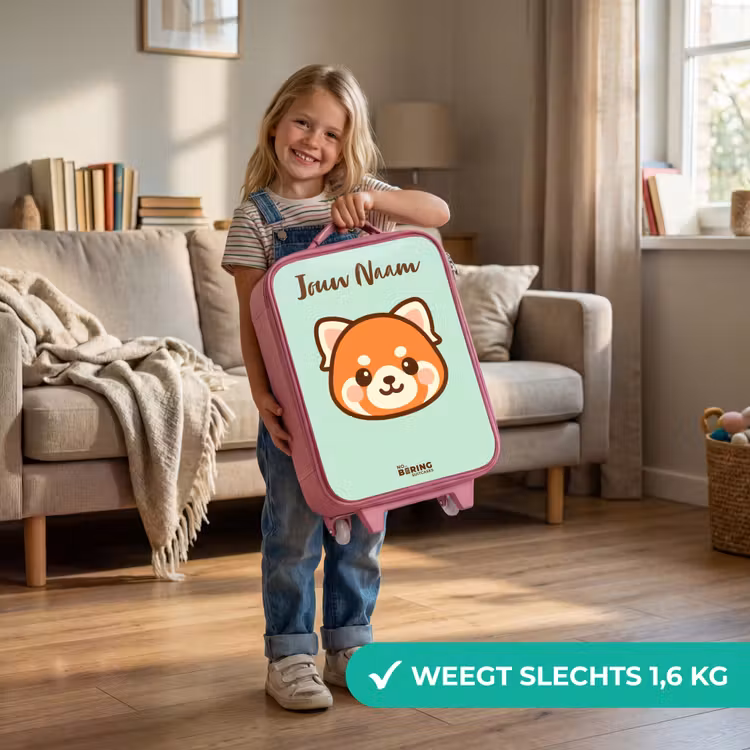 Kinderkoffer met naam - Roze - Kawai - Rode panda - Groen — 2