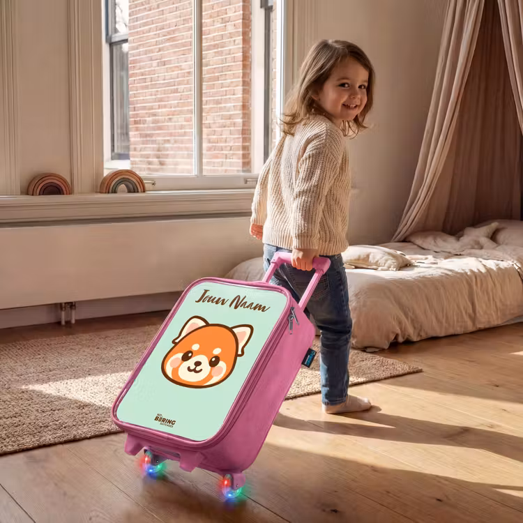 Kinderkoffer met naam - Roze - Kawai - Rode panda - Groen — 3