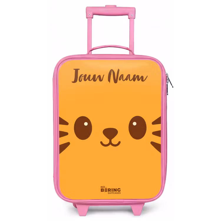 Kinderkoffer met naam - Roze - Kawai - Tijger - Oranje — 1