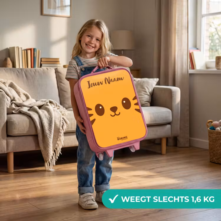 Kinderkoffer met naam - Roze - Kawai - Tijger - Oranje — 2
