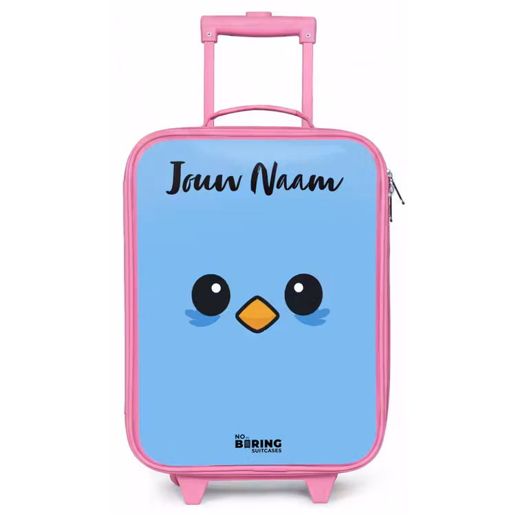 Kinderkoffer met naam - Roze - Kawai - Vogel - Blauw — 1