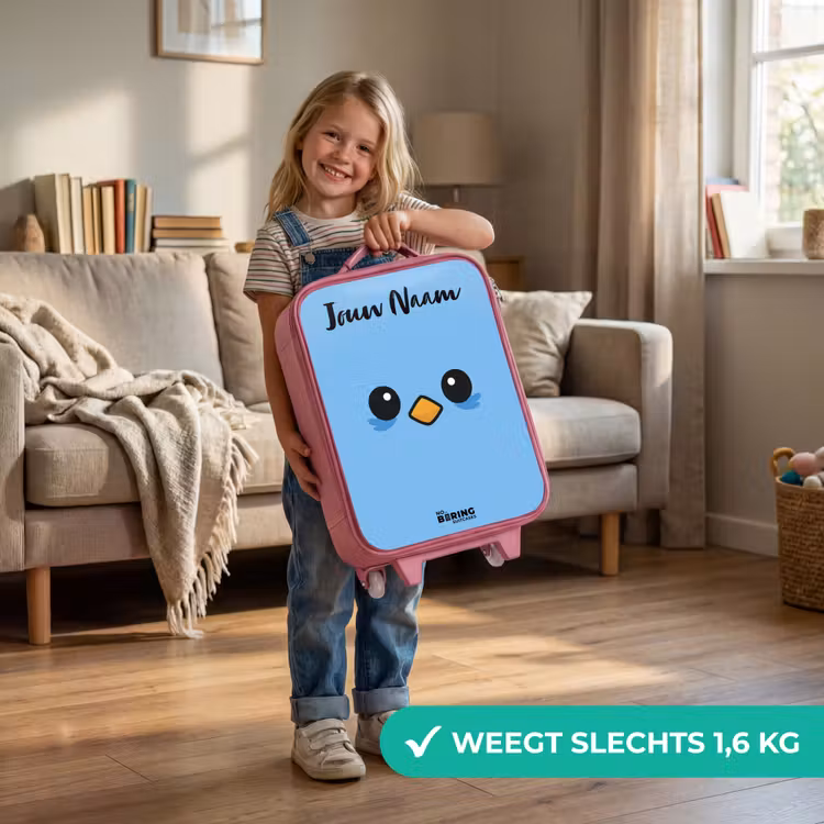 Kinderkoffer met naam - Roze - Kawai - Vogel - Blauw — 2
