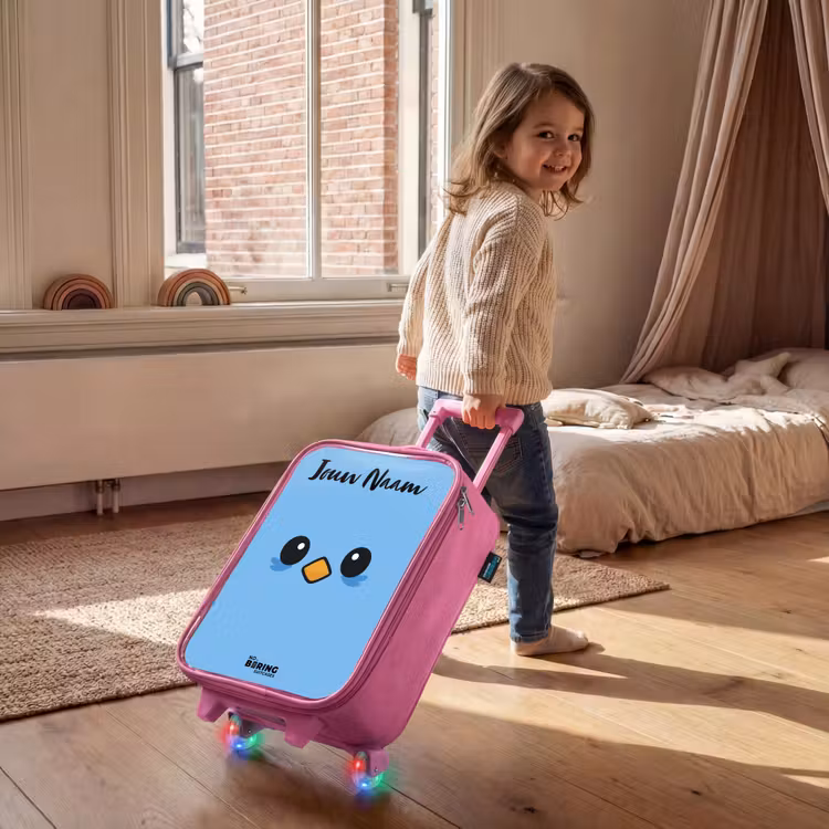 Kinderkoffer met naam - Roze - Kawai - Vogel - Blauw — 3