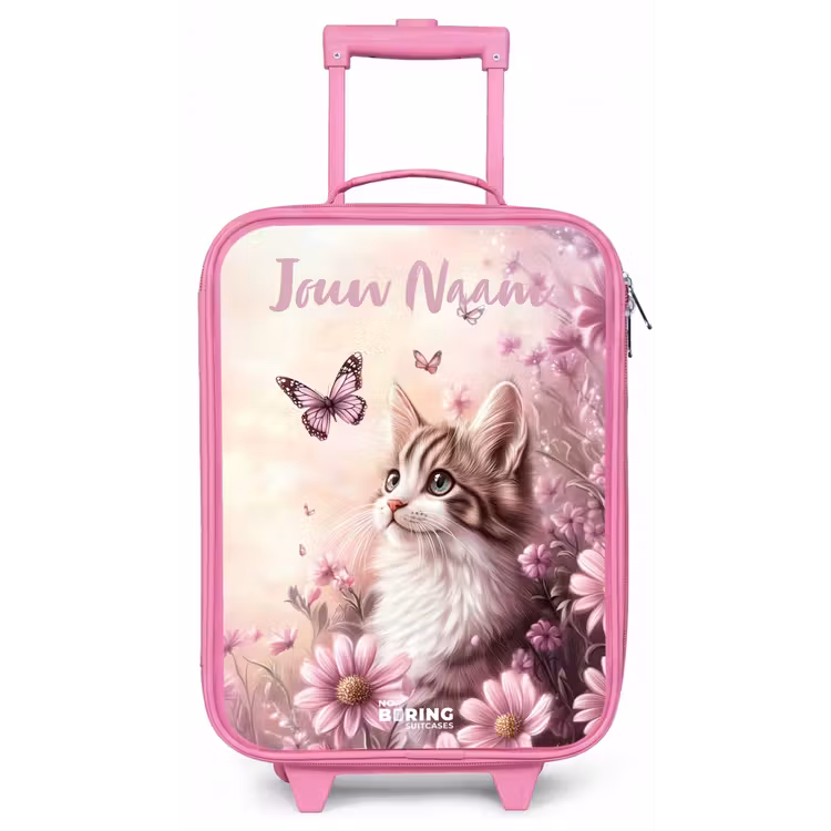 Kinderkoffer met naam - Roze - Kitten - Vlinders - Paars - Bloemen — 1