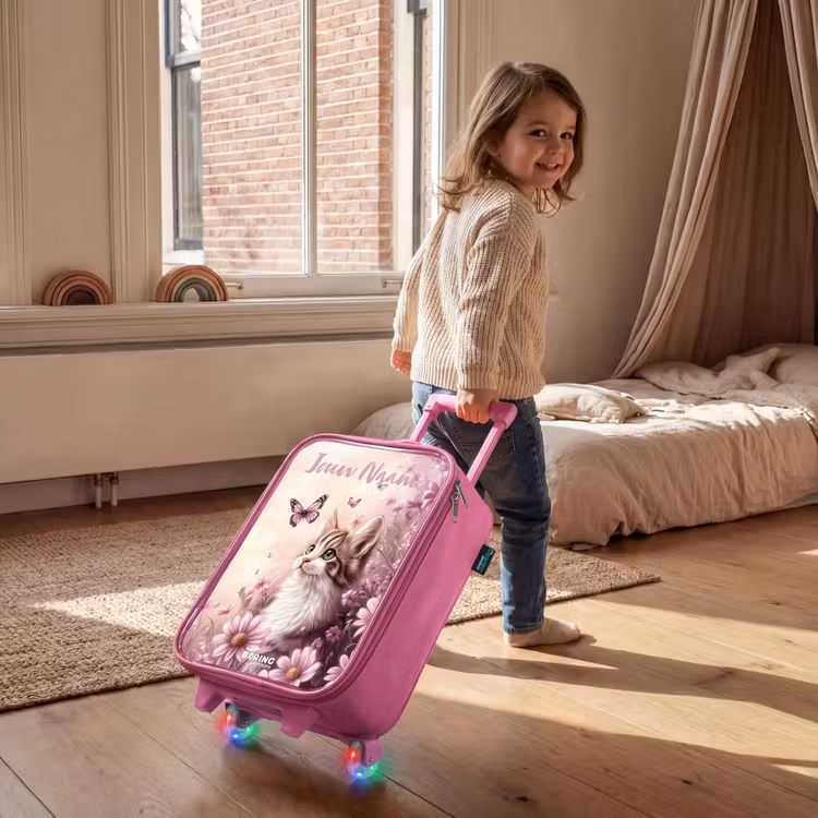 Kinderkoffer met naam - Roze - Kitten - Vlinders - Paars - Bloemen — 3
