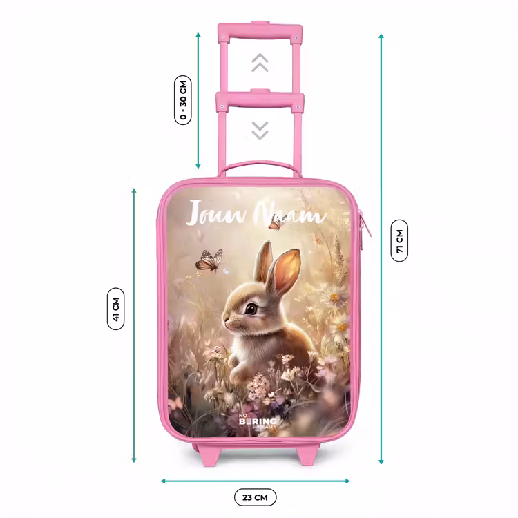 Kinderkoffer met naam - Roze - Konijntje - Bruin - Bloemen - Vlinders — 5