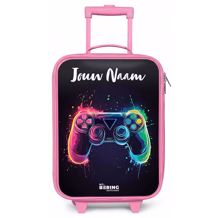 Kinderkoffer met naam - Roze - Neon - Controller - Verfspatten - Game — 1