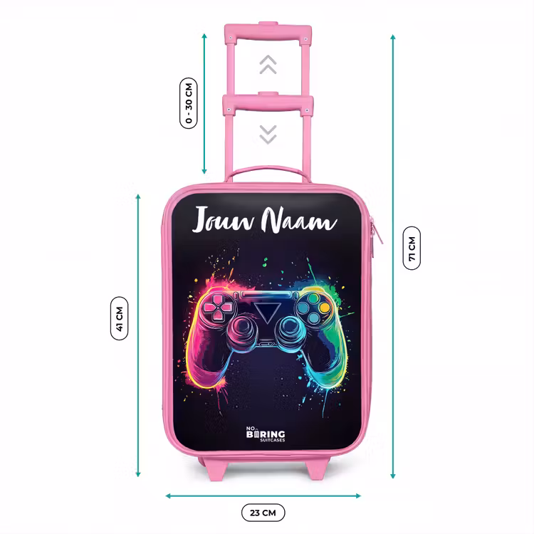 Kinderkoffer met naam - Roze - Neon - Controller - Verfspatten - Game — 5