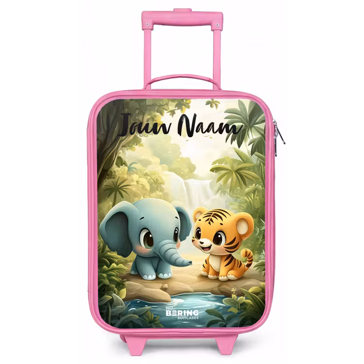 Kinderkoffer met naam - Roze - Olifant - Tijger - Bos - Jungle — 1