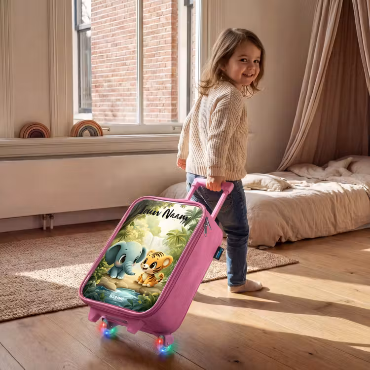 Kinderkoffer met naam - Roze - Olifant - Tijger - Bos - Jungle — 3